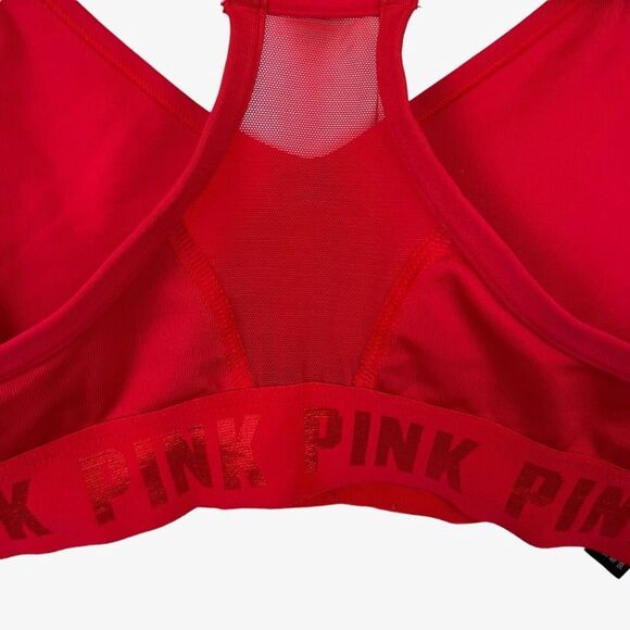 VICTORIA'S SECRET PINK Active Red Gold Spell Out Lightly Lined Bralette Bra XS - Picture 14 of 16